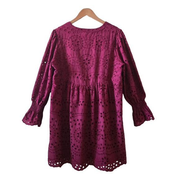 NWT Dokotoo Raspberry Eyelet Long-Sleeve Flowy Boho Spring Summer Dress • Sz XL - Picture 5 of 8